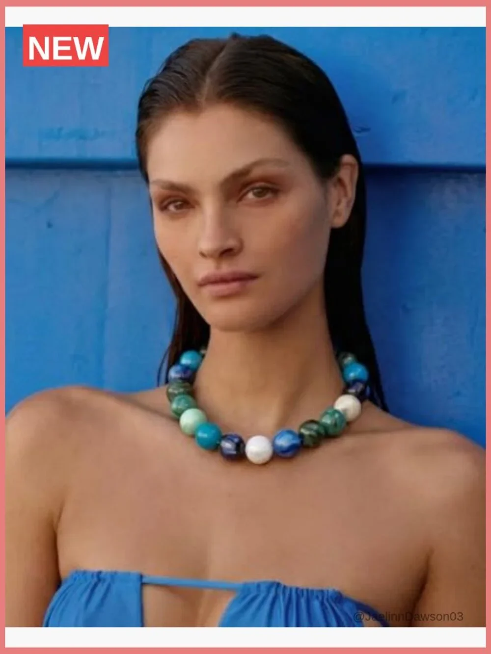 Chunky Beaded Choker Necklace Boho Statement Necklace with Large Pearl Resin